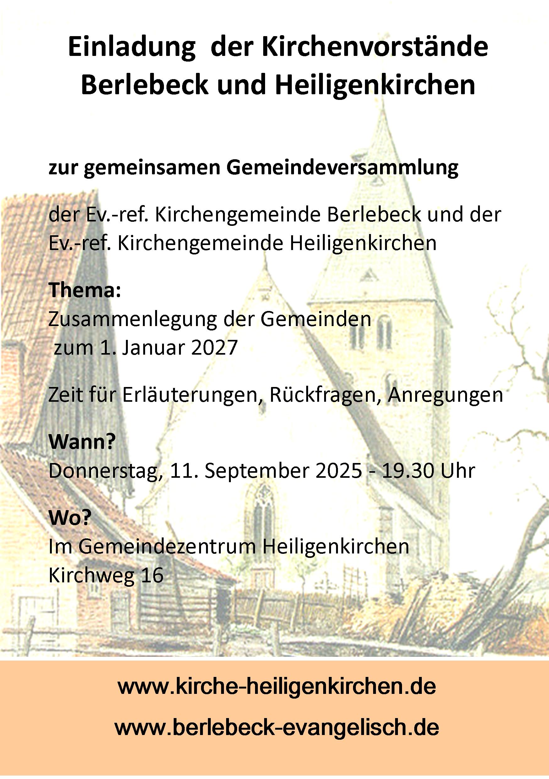 Gemeindeversammlung der ev.-ref. Kirchengemeinden Berlebeck und Heilgenkirchen